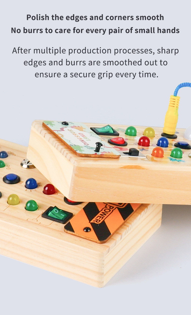 跨境爆款新品儿童早教木制led灯插座开关忙碌板玩具动手木质玩具详情12