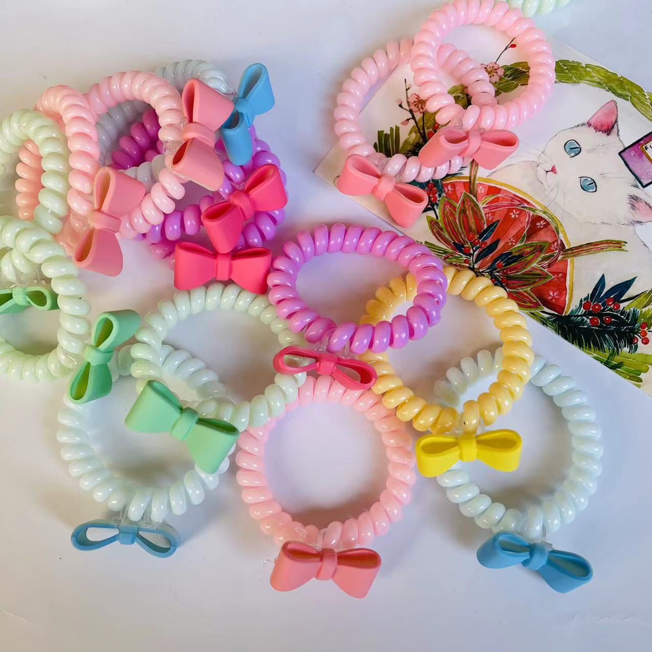 【1-9 Zones 】 Bow phone ring 100/ pack 5000/ box Spring candy-colored bow phone line hair tie Hair ring does not damage hair, good elasticity 1 yuan 2 yuan pic 5