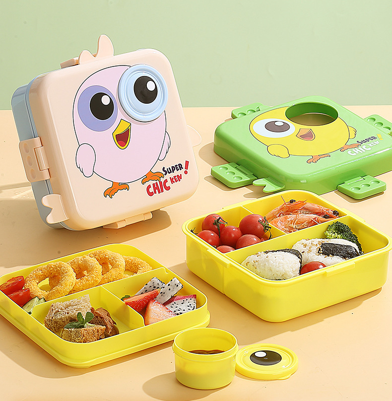 卡通儿童饭盒学生带饭分格便当盒可微波炉加热餐盒塑料午餐盒批发详情7