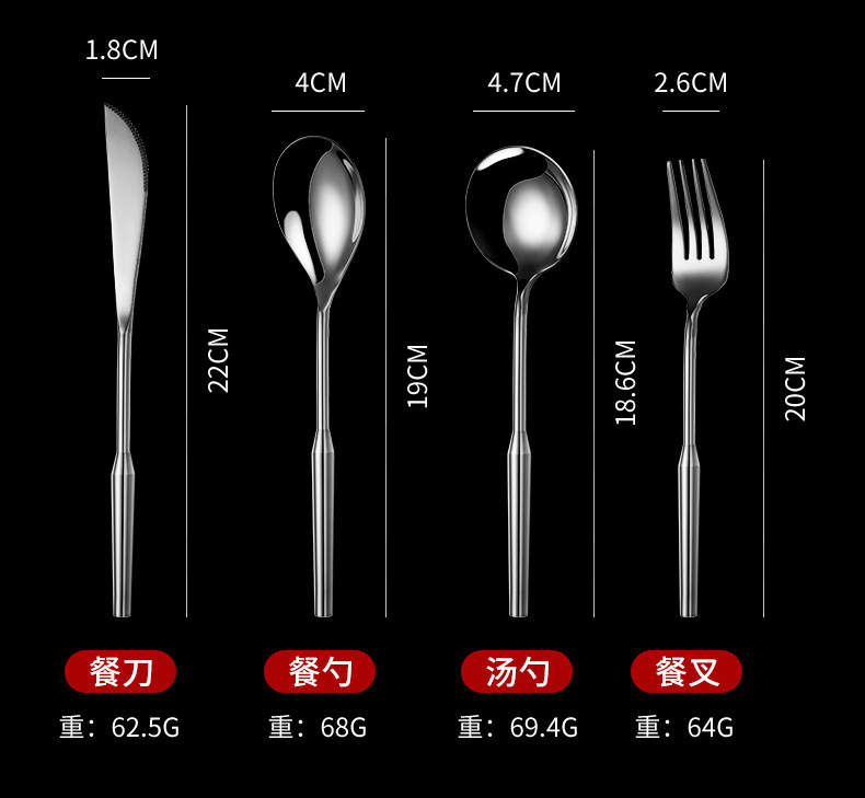 304不锈钢北欧式西餐牛排刀叉勺餐具复古圆柄汤勺甜品叉勺子批发详情5
