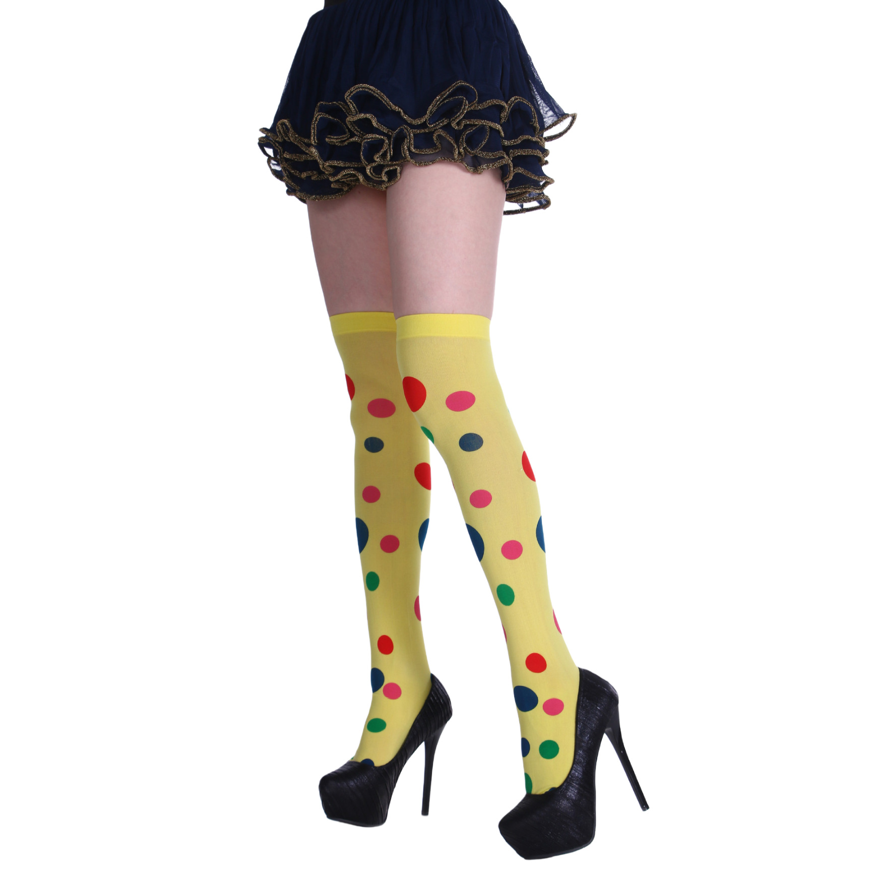 厂家直销万圣节派对丝袜小丑袜扑克花菱格方格圆点印花过膝长筒袜详情11