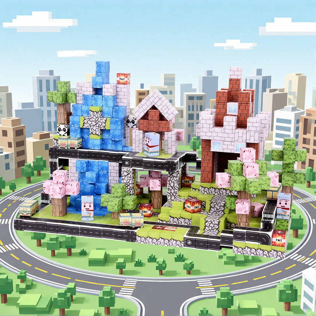 跨境我的磁力世界游戏场景磁吸拼装积木 磁力方块积木搭建玩具详情13