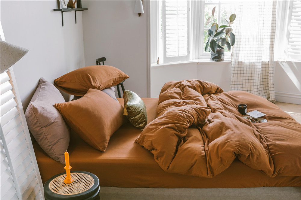 ins Japanese-style solid color all-cotton knitted cotton four-piece set, skin-friendly nude sleeping plain double-layer Indian cotton bed sheet pic 32