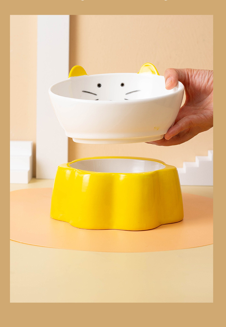 Japanese-style ceramic cat bowl, anti-tipping, cervical vertebrae protection, high slanted mouth, large cat food bowl, rice bowl, pet bowl, dog bowl pic 9