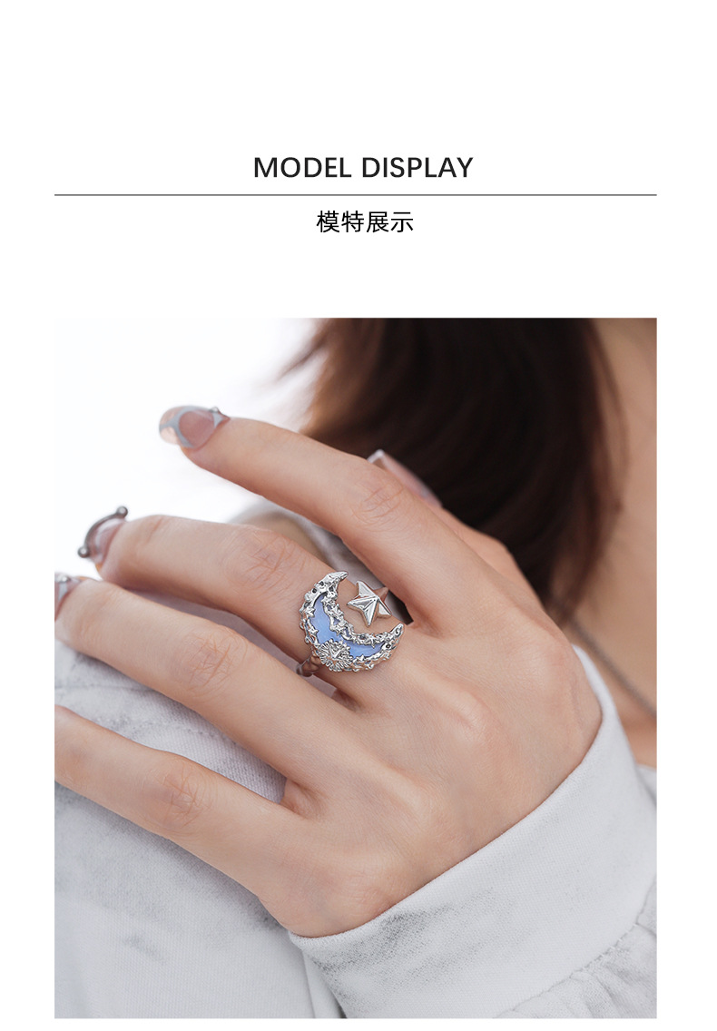 Original lava blue moon ring for women, a niche design with a light luxury and high-end feel, unique and individual index finger ring pic 8