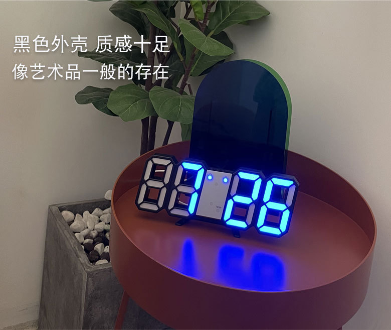 跨境推荐3D数字闹钟clock创意智能感光LED壁挂钟韩版学生电子闹钟详情4