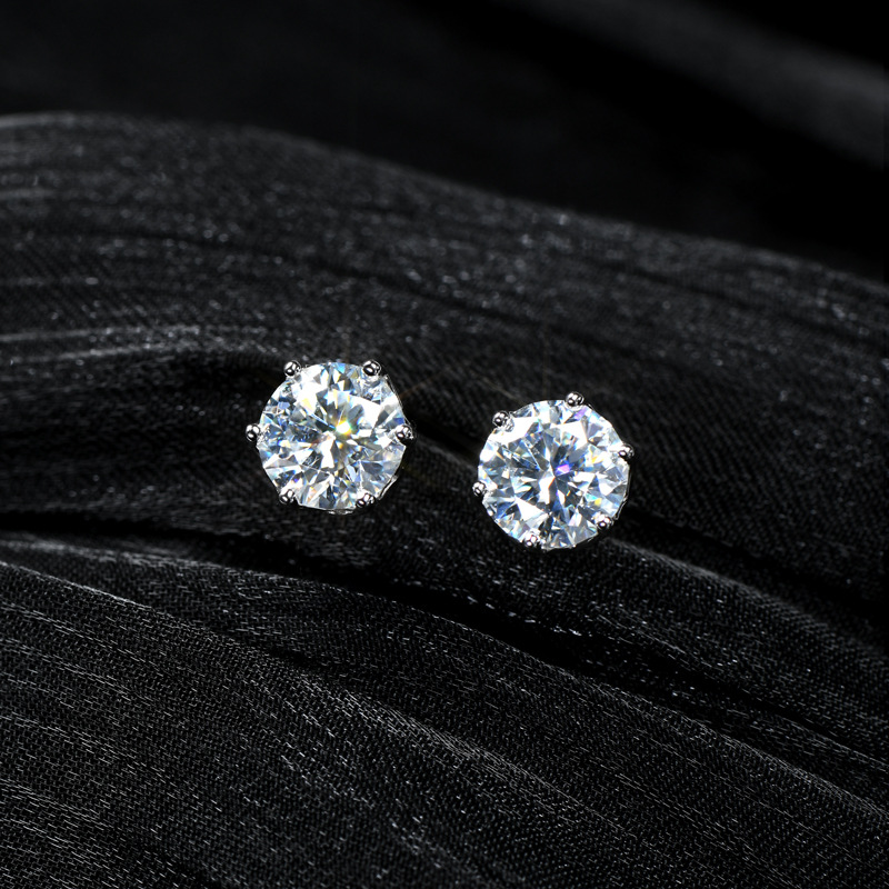 亚马逊热跨境销爆款经典百搭D色莫桑石耳钉花边六爪S925纯银耳饰详情26