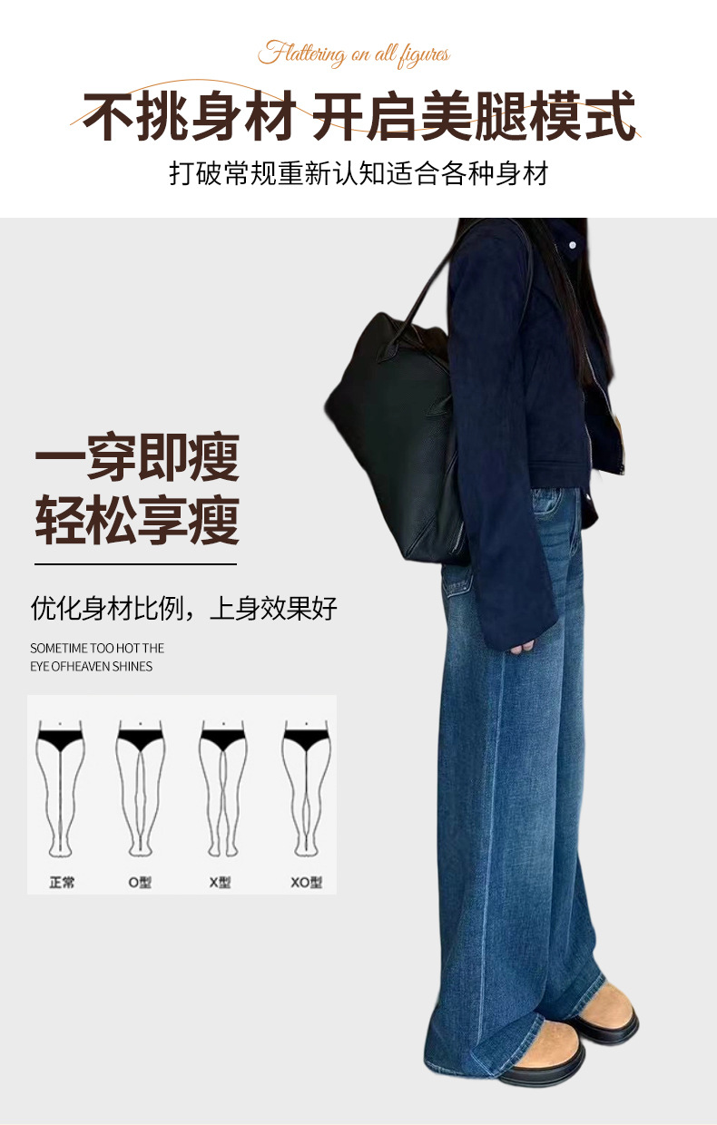 跨境美式复古高腰直筒牛仔裤女春夏秋季宽松阔腿长裤韩系通勤垂感时尚女式牛仔裤详情6
