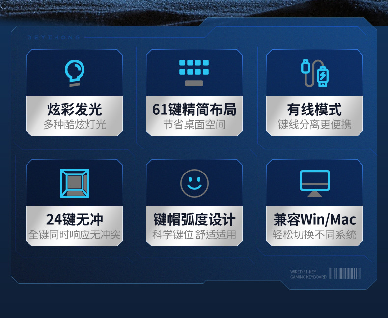 跨境61键发光游戏小键盘 商务办公便携迷你RGB有线电脑键盘批发详情5