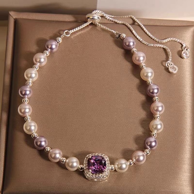 新款小众设计珍珠手链女轻奢高级感方糖紫锆气质精致高级感手串详情1