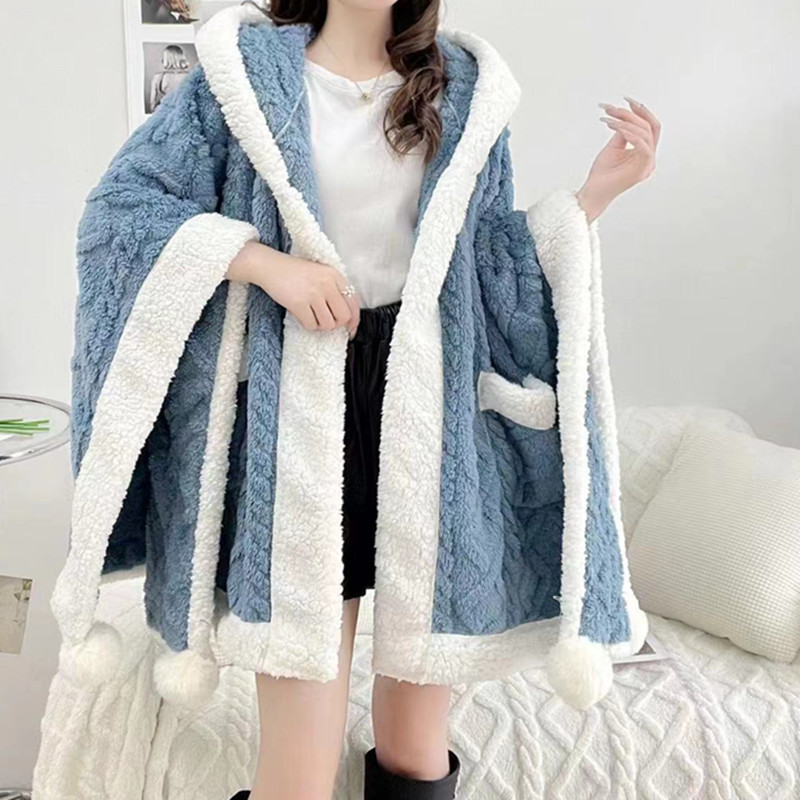 跨境保暖披肩连帽套头斗篷空调小毯子单人午休懒人衣中式披风批发详情7