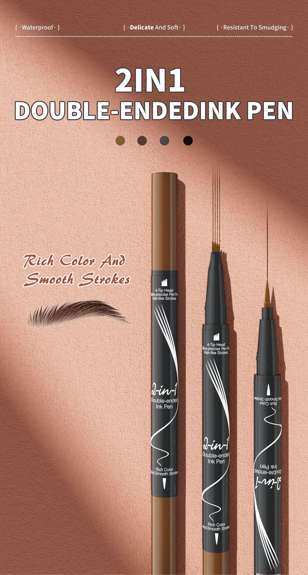 跨境彩妆四叉双头液体眉笔 HelloKiss化妆品速干耐汗不晕染眉笔详情3