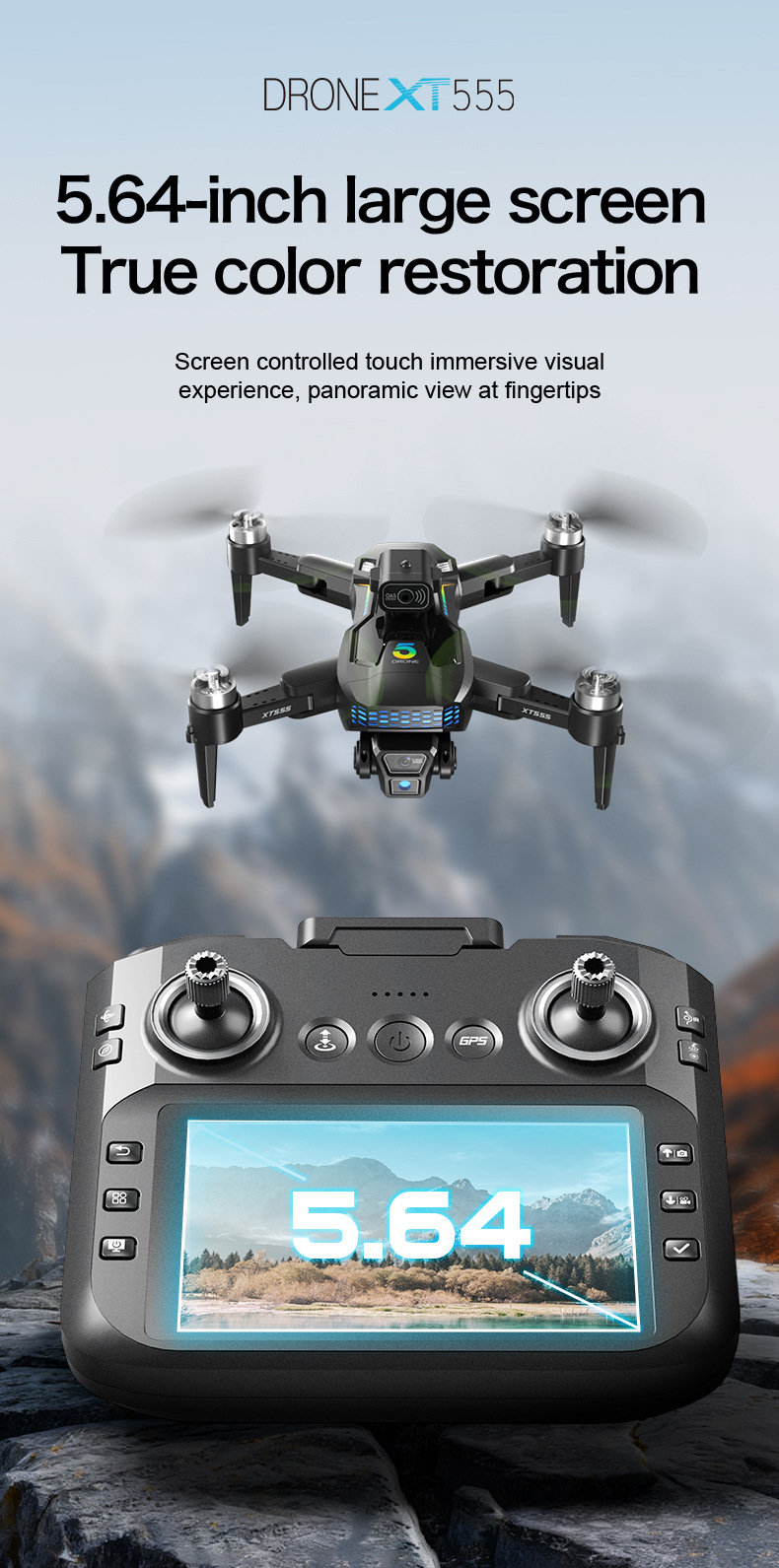 طائرة من طراز XT555 بدون طيار من طراز GPS S، وهي مركبة رباعية طيرافية عالية الجودة تعمل بالتصوير الضوئي المزدوج، مزودة بشاشة كبيرة موجهة عن بعد pic 24