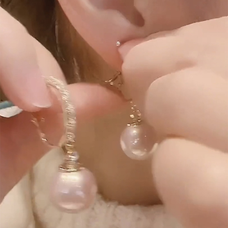 银针锆石圆圈珍珠款耳环女高级感轻奢风几何耳圈精致法式复古耳饰详情4