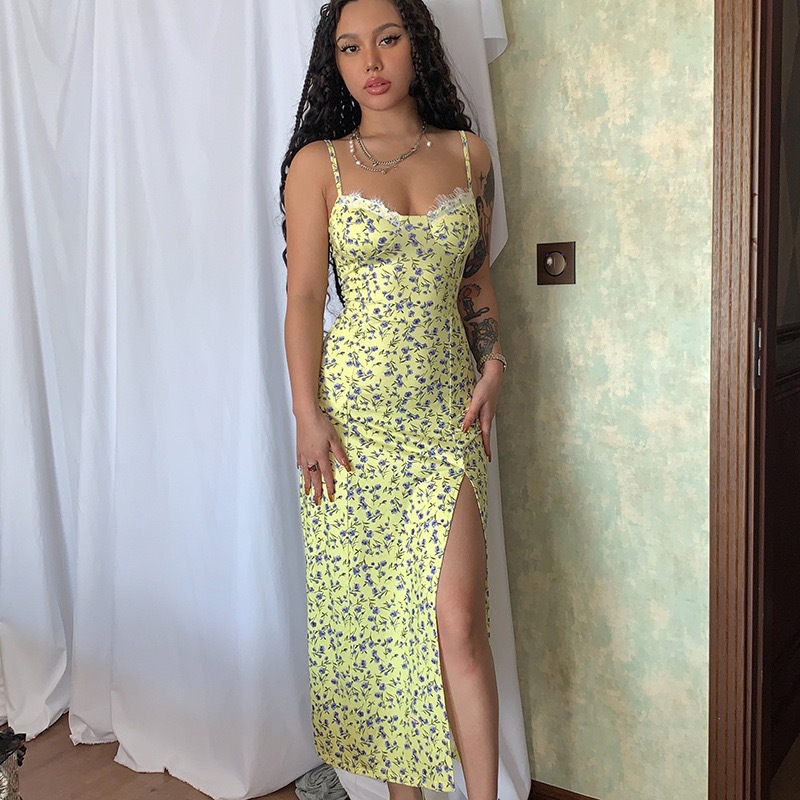2024欧美风春季时尚新款小碎花开叉吊带连衣裙亚马逊外贸批发女装详情22