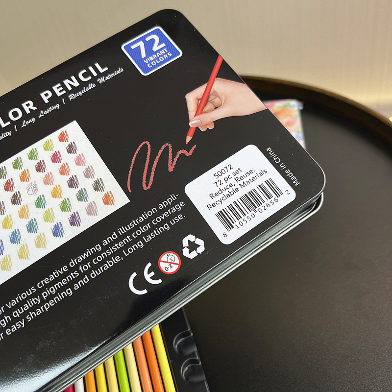 跨境外贸素描油性彩铅绘画美术彩色铅笔50/72色铁盒装画笔彩笔套详情9
