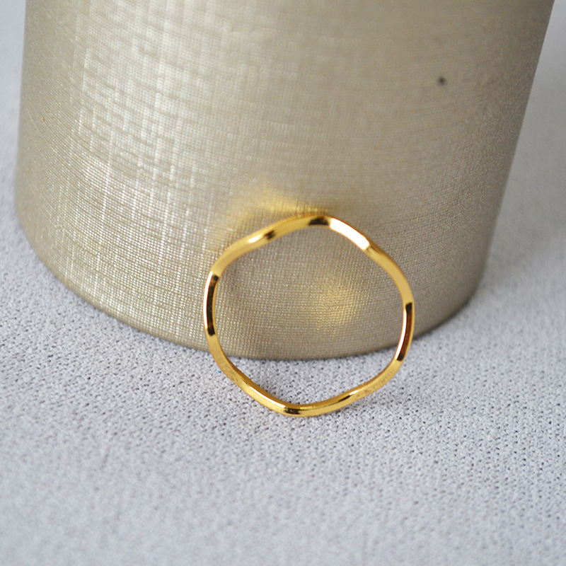 日韩简约素圈波浪曲线黄铜镀金INS风纤细叠带时尚个性戒指食指戒详情19