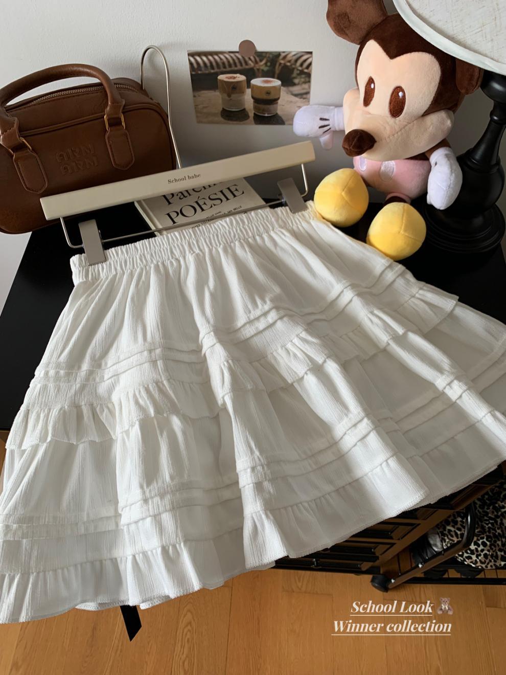 白色芭蕾风蛋糕半身裙女秋冬高腰显瘦松紧腰A字裙蓬蓬百搭短裙子详情7