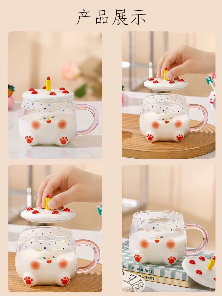 Cute cartoon cake, glass cup, gift box, souvenir cup, birthday present. Girls give covered mugs to their best friends pic 4