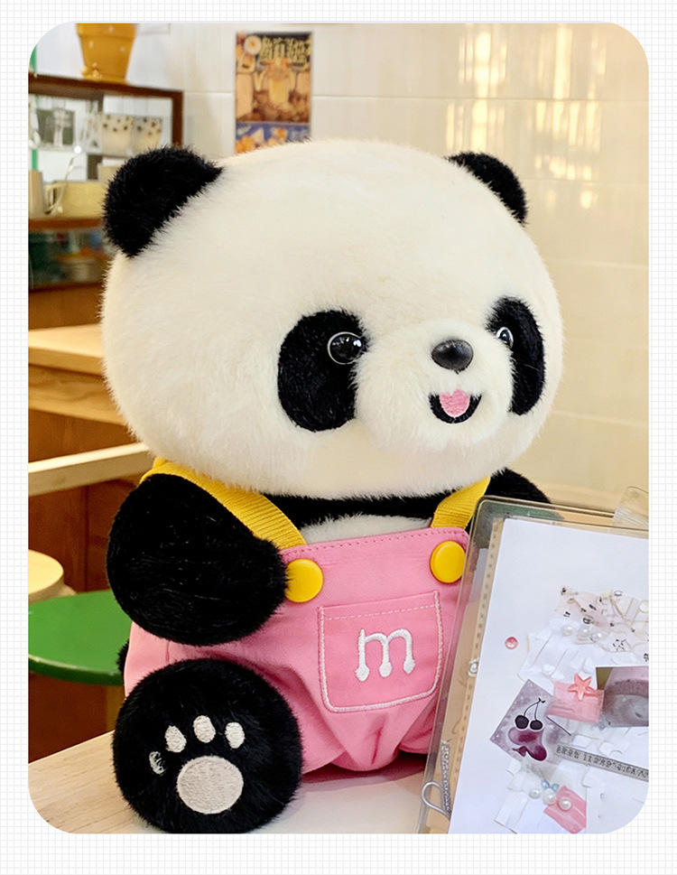 卡通背带裤熊猫毛绒玩具动物园纪念品仿真公仔儿童生日礼物批发详情12