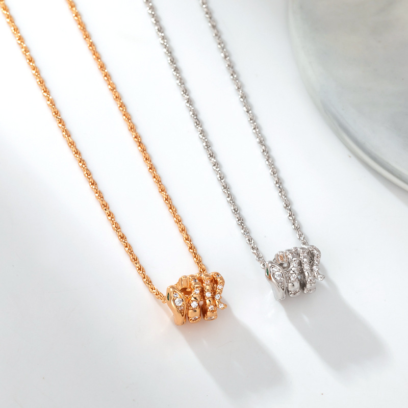 柏伶满钻灵蛇项链女式轻奢铜合金镀玫瑰金蛇骨灵蛇锁骨链潮流饰品详情9