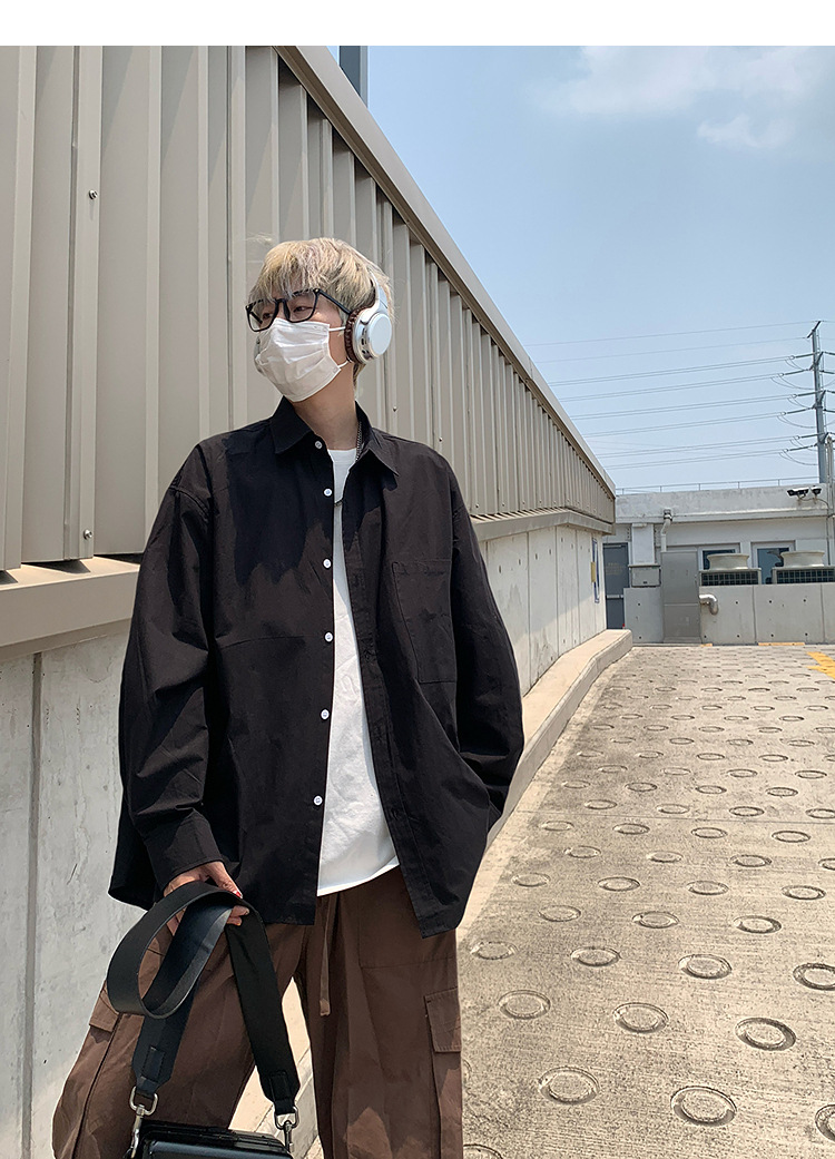 简恒薄款纯棉纯色衬衫男士长袖宽松防晒外套秋季痞帅日系休闲衬衣 pic 33