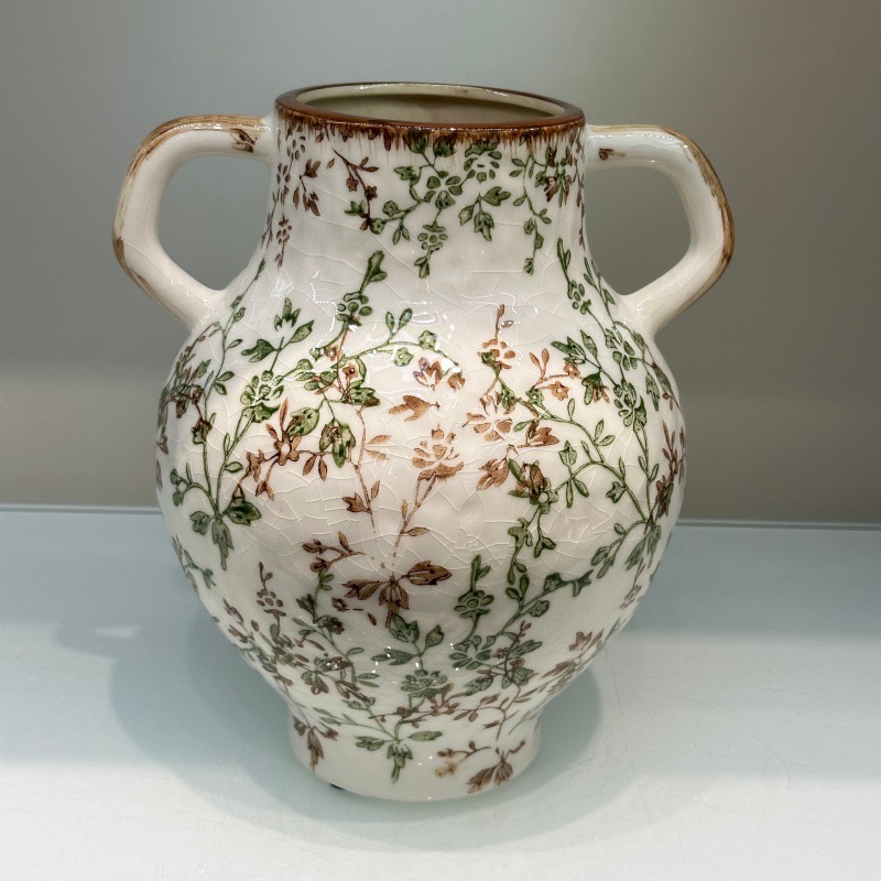 Double-eared ceramic ice-cracked small flower vase for water-grown flowers, hand-painted flowerpot ceramic vase pic 7