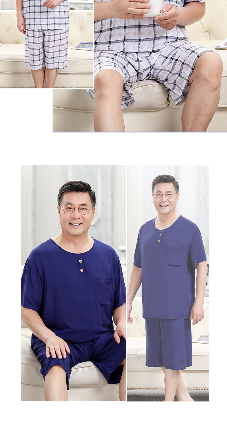 中老年睡衣男士夏天短袖棉绸套装休闲宽松两件套家居服大码可外穿详情15