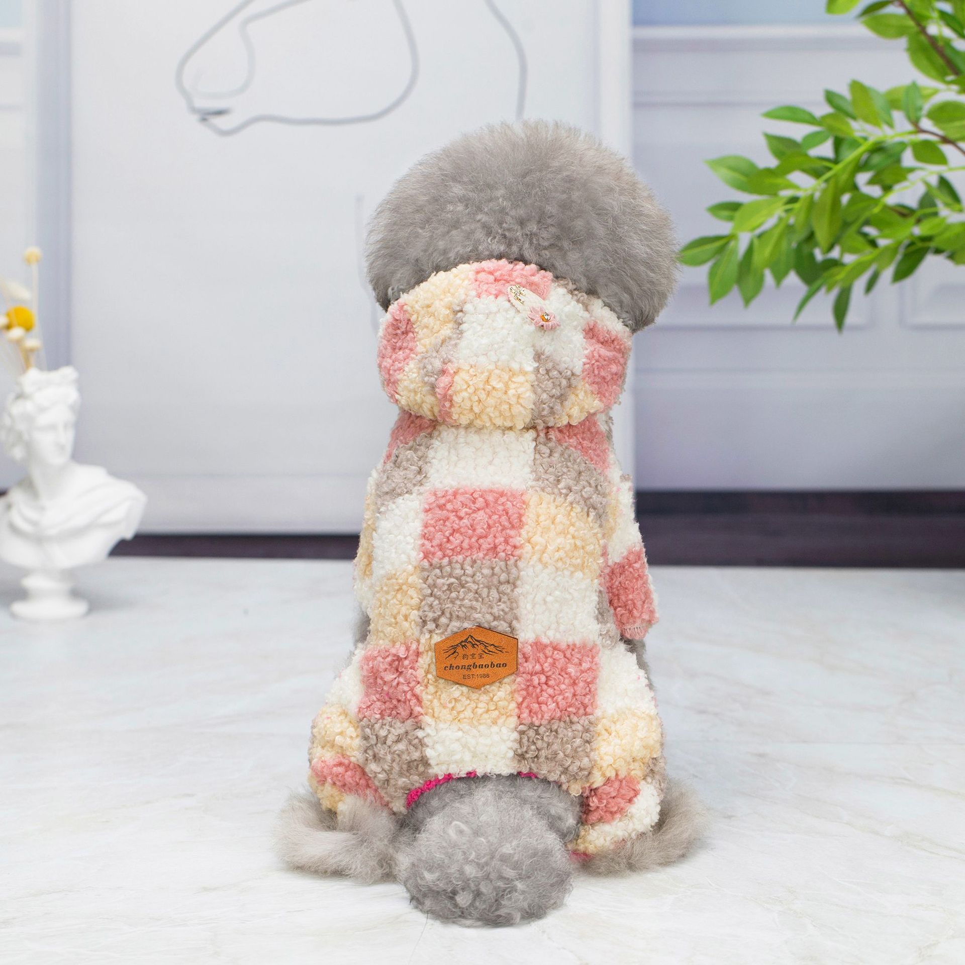 T in-stock thickened teddy fleece clothes, warm dog clothes for autumn and winter, four-legged checked cotton clothes, pet four-legged clothes pic 6