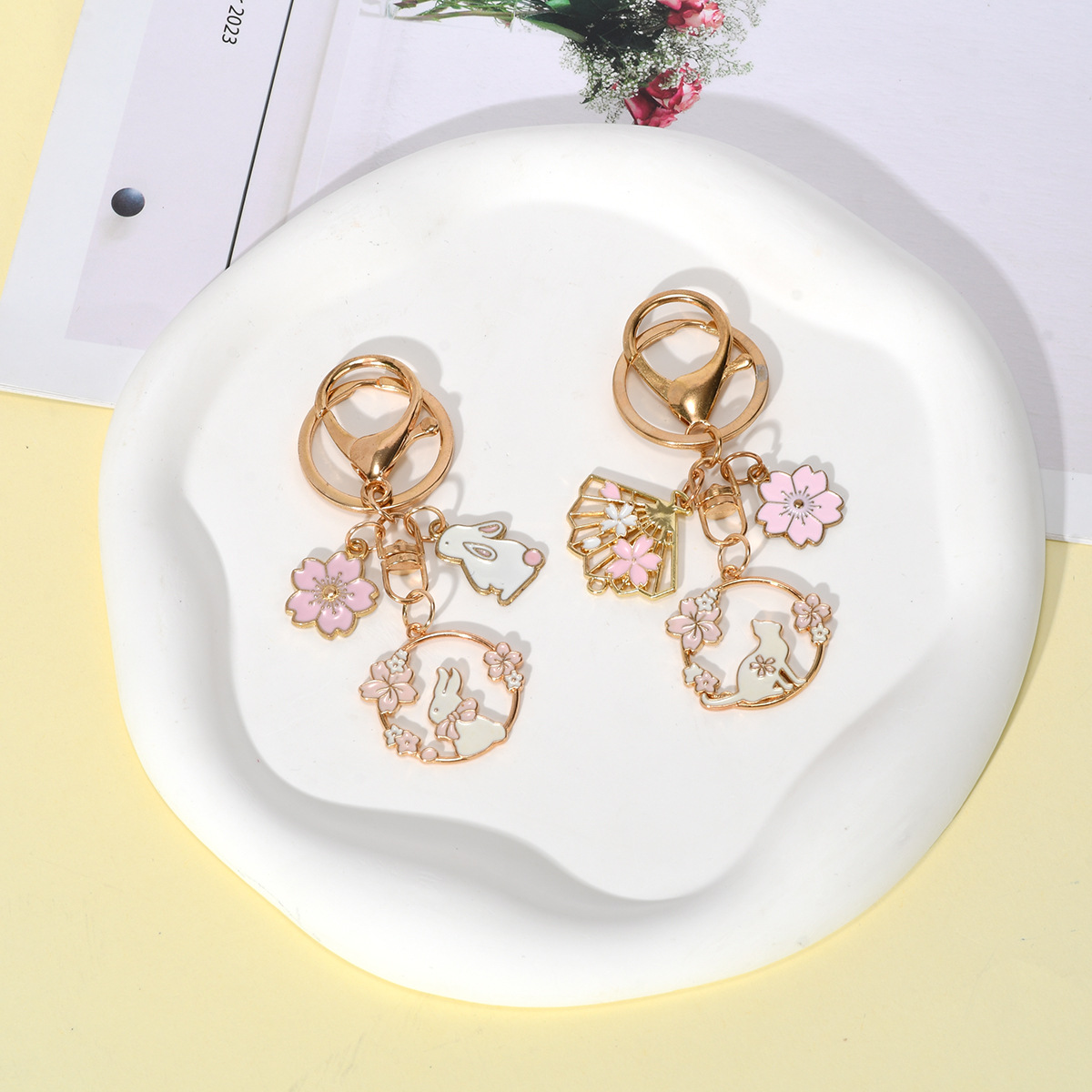 创意卡通可爱钥匙扣樱花兔子猫猫 ins背包书包挂件吊坠质感小礼物详情8
