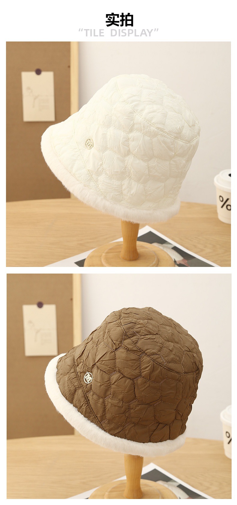 外翻毛绒保温冬季加厚羽绒棉防寒渔夫帽 小众设计时尚休闲风盆帽详情4