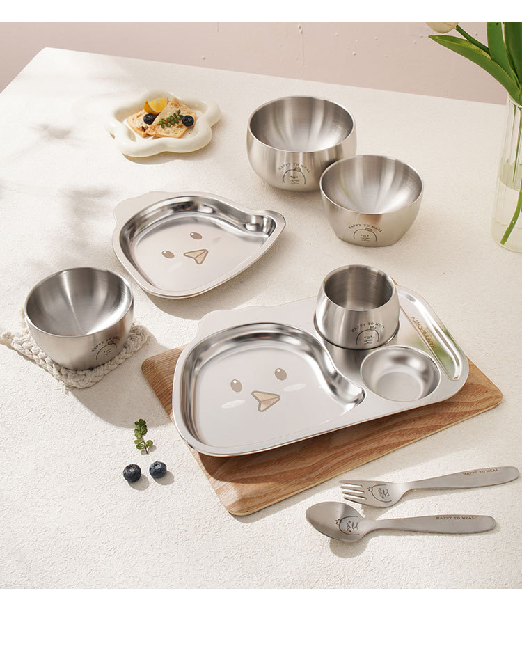 Creative square plates, 316 stainless steel, cute home bone plates, snack plates, cartoon tableware, children's plates pic 22