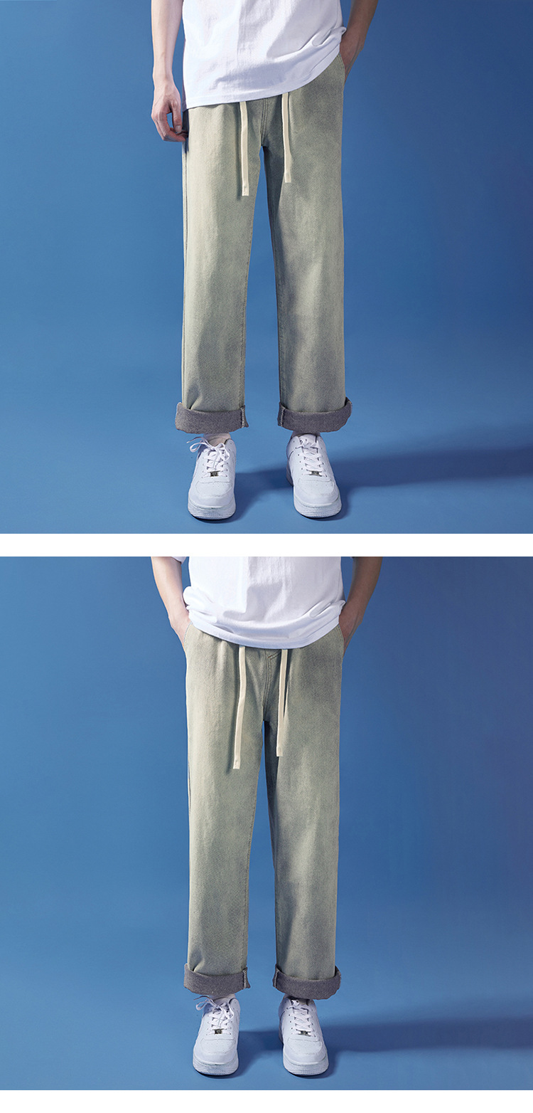 阔腿牛仔裤男夏季韩版原宿风休闲简约潮流ins宽松抽绳直筒长裤子详情22