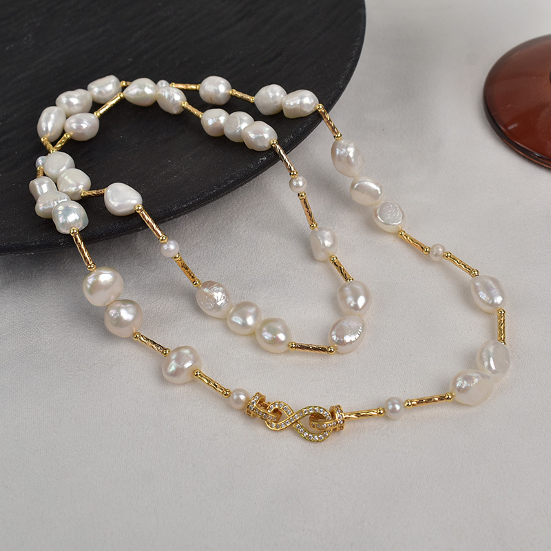 70cm autumn and winter outfit: Natural freshwater pearl sweater chain, Baroque irregular pearl necklace, long neck chain pic 3