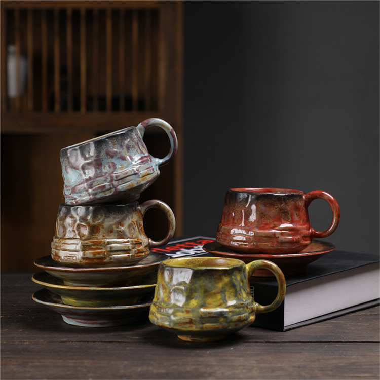 窑变咖啡杯碟套装复古陶瓷杯下午茶卡布奇诺拿铁咖啡杯家用马克杯详情4