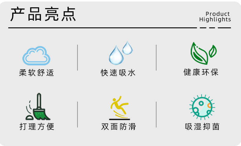 硅藻泥软垫吸水浴室轻奢地垫卫生间门口地毯卫浴厕所防滑脚垫地毯详情2