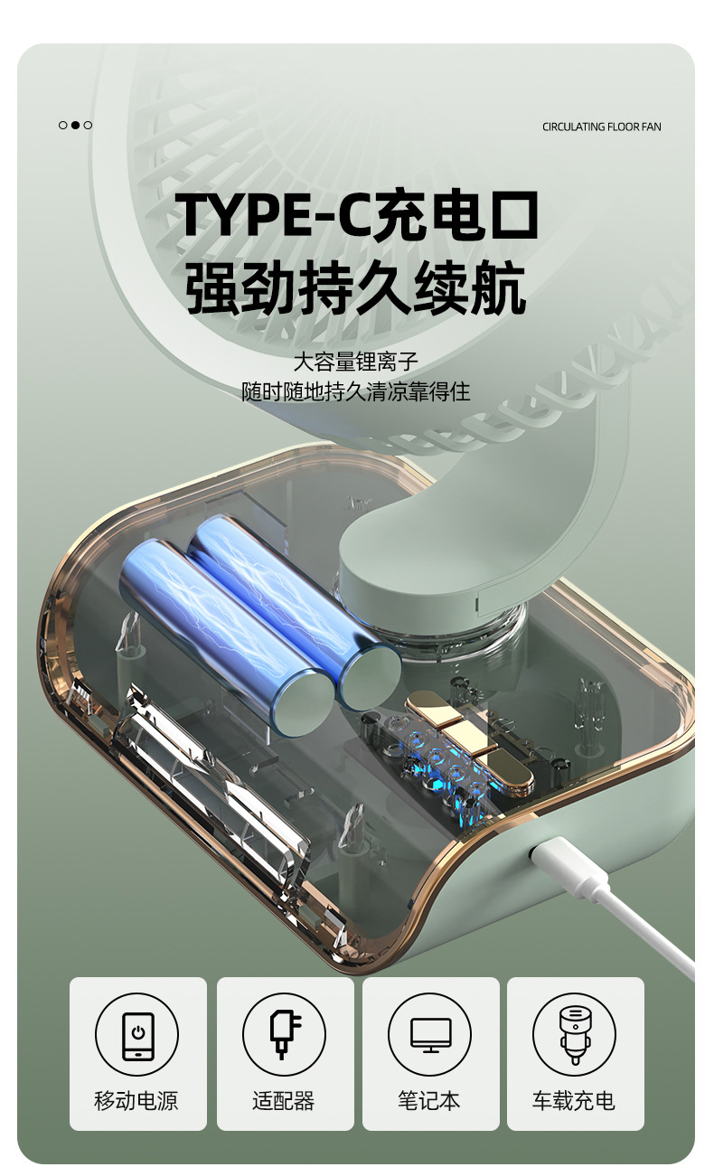 桌面风扇台式无线挂壁摇头风扇户外吊挂风扇充电跨境小夜灯风扇详情11