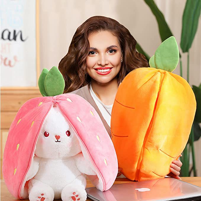 网红可爱草莓兔胡萝卜毛绒公仔 变身玩偶毛绒玩具公仔抱枕现货批详情6