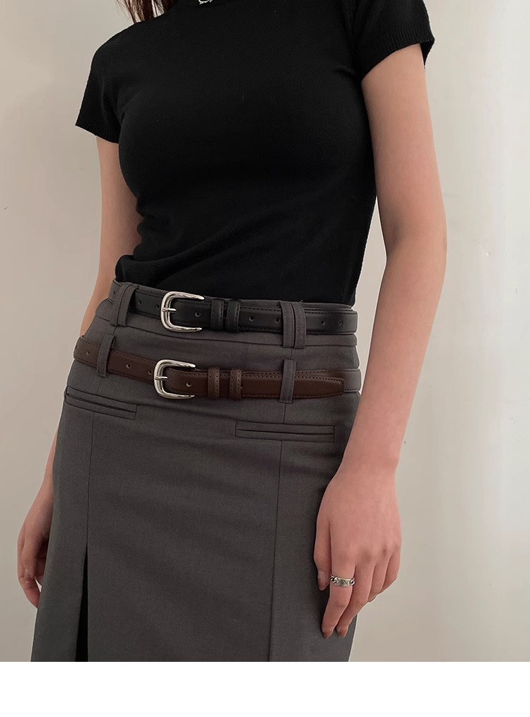 简约百搭皮带裤子女士新款腰带黑色韩国学生韩系裤带细款免打孔详情3