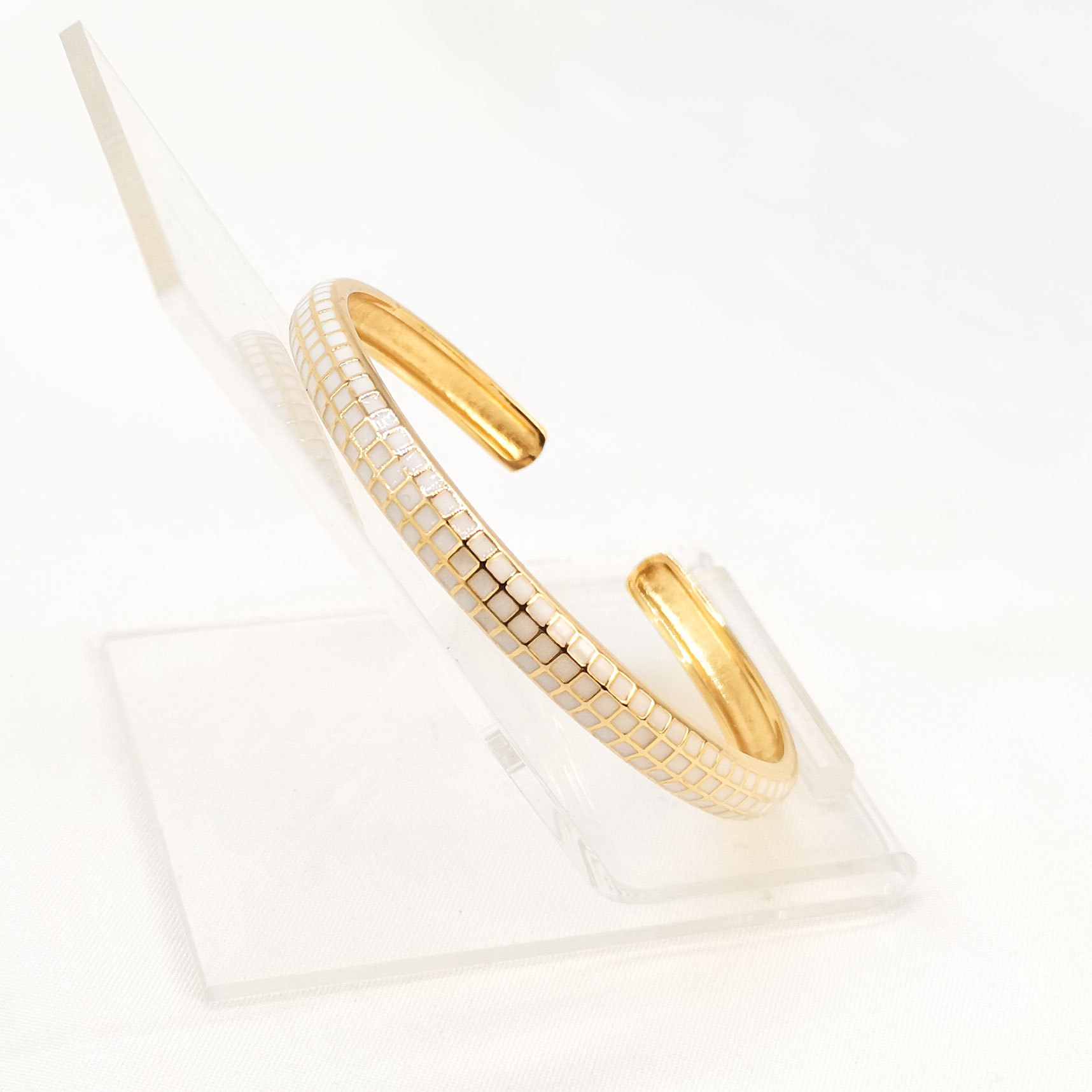 Hot-selling brass gold-plated enamel bracelet for women, open geometric pattern resin resin bracelet in multiple colors in stock for wholesale pic 8
