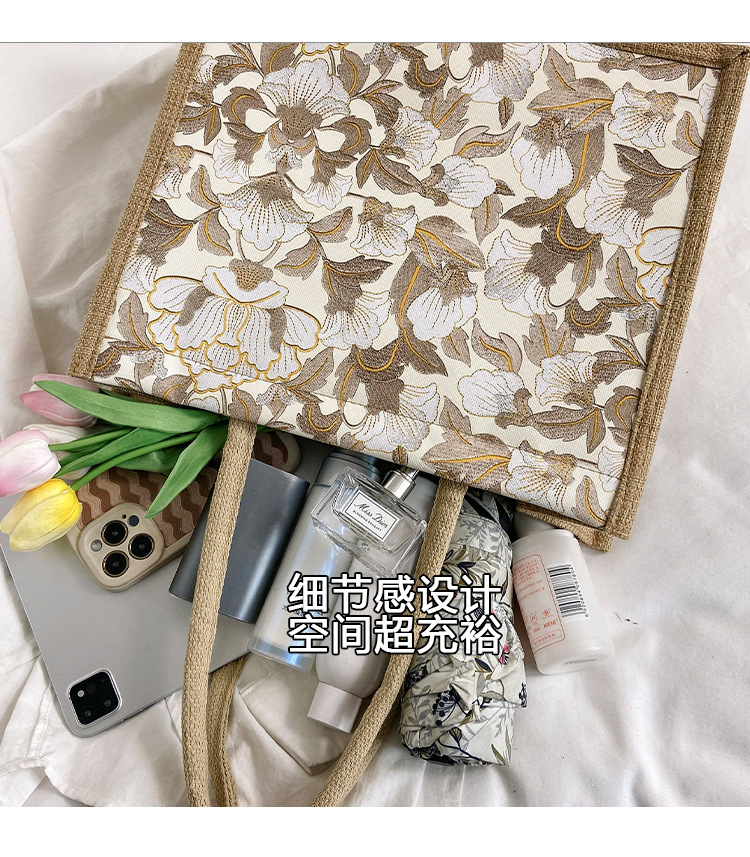 韩版文艺女包新款潮高颜值大容量棉麻时尚上班通勤手提袋便当包包详情7