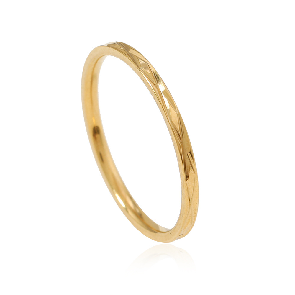 跨境素圈 不掉色 2mm极细批花交叉纹钛钢戒指女 个性不锈钢饰品厂详情7