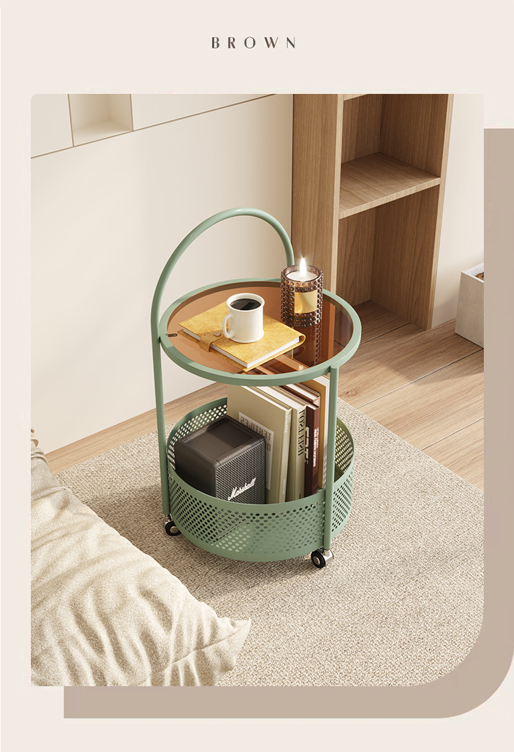 沙发边几简约网红奶油风创意小户型茶几移动带轮小推车零食收纳架详情9