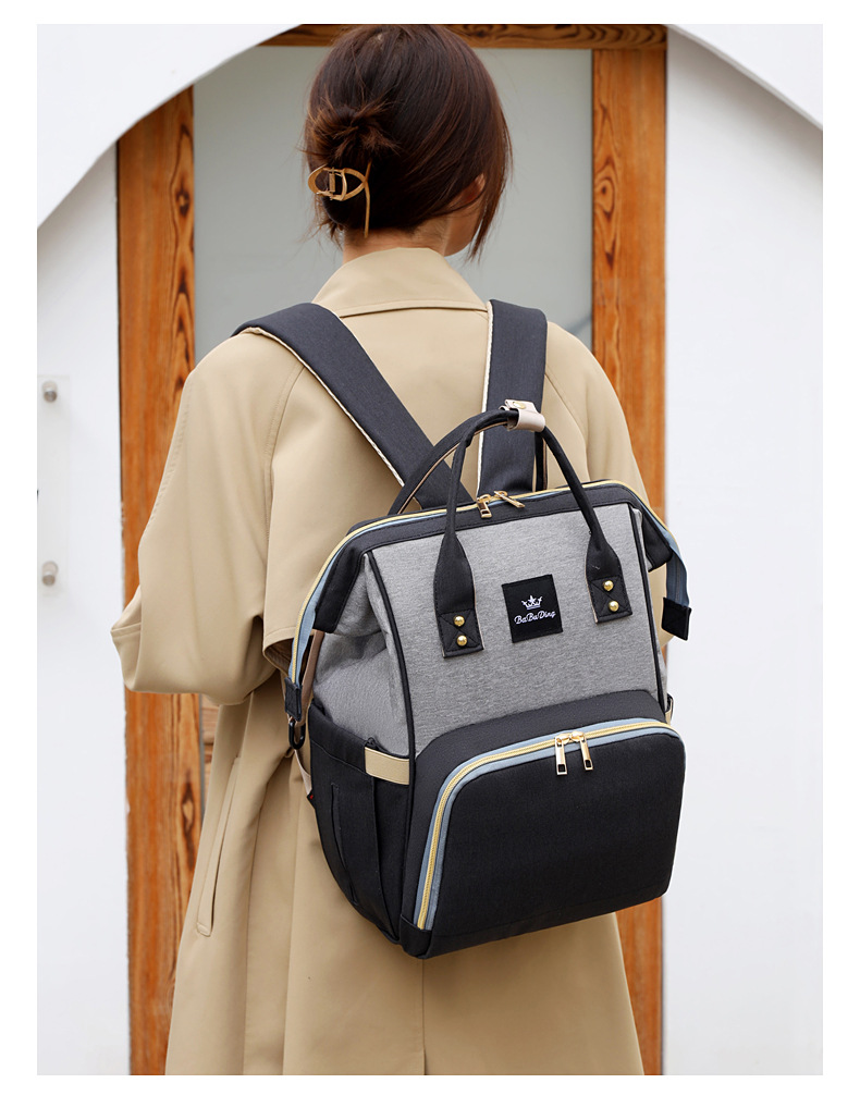 新款妈咪包双肩包大容量撞色原宿风双肩背包休闲旅行单肩手提斜挎详情16