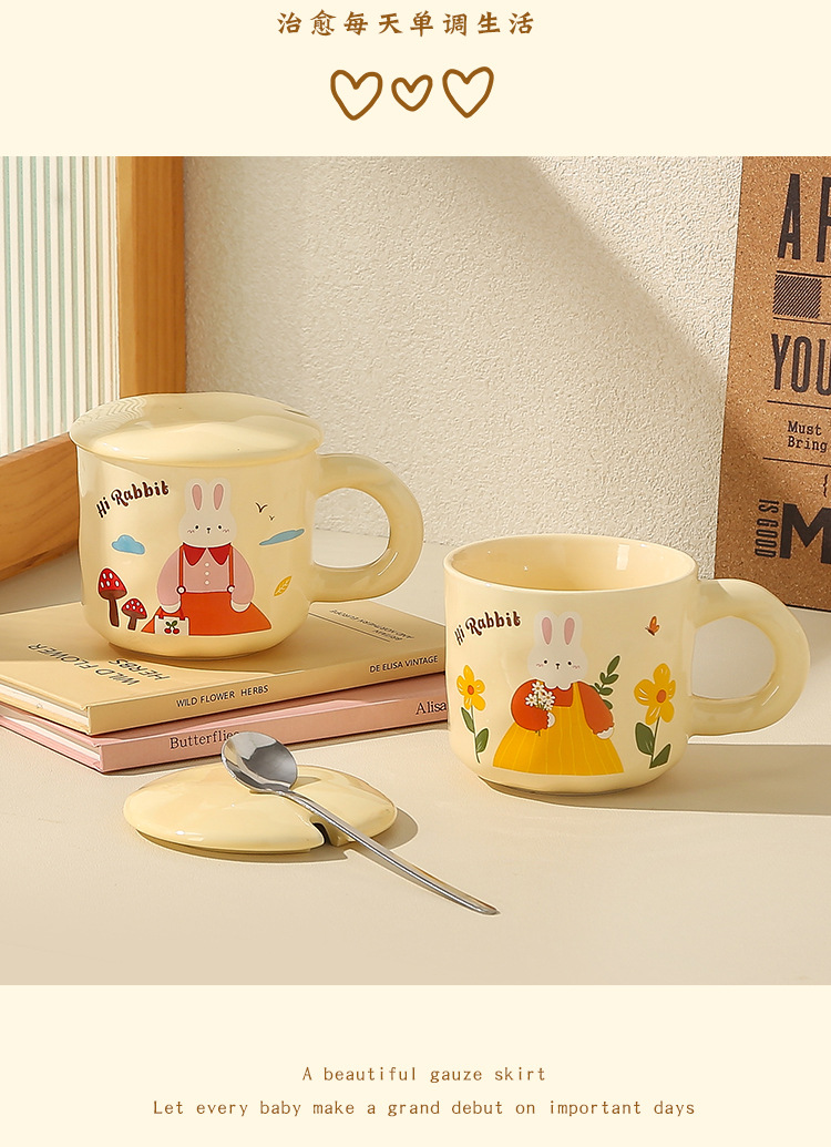 Creative Rabbit Mug with lid and spoon Ceramic Cup Gift box set, cute cup souvenir gift box set pic 8