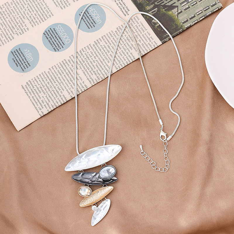 跨境亚马逊新款项链欧美复古长款项链几何撞色吊坠合金女士毛衣链详情6