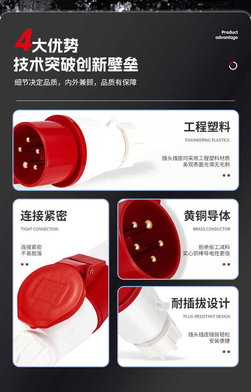 MG015工业用电源插头五芯脚实心铜柱IP44防水航空快速工业插头详情4