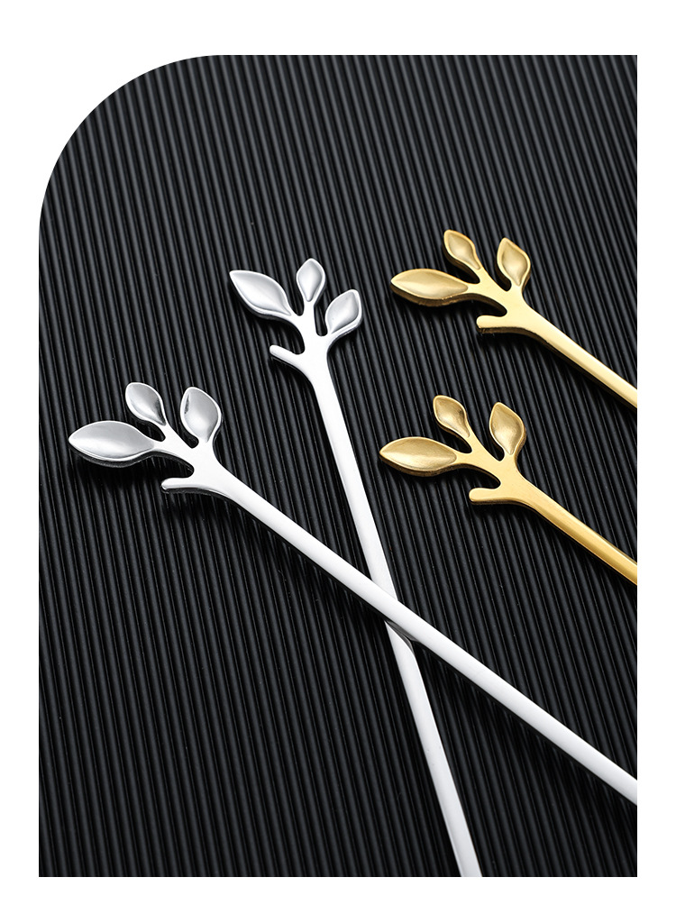 不锈钢勺子金色树叶勺水果叉伴手礼勺咖啡搅拌勺蜂蜜勺燕窝咖啡勺详情17
