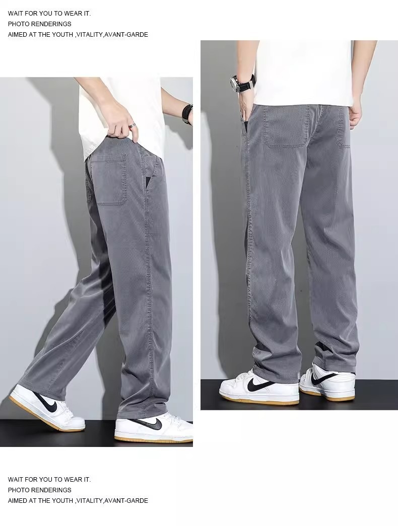 工装裤子男款直筒宽松弹力松紧腰长裤夏季薄款休闲裤男耐磨牛仔裤详情7