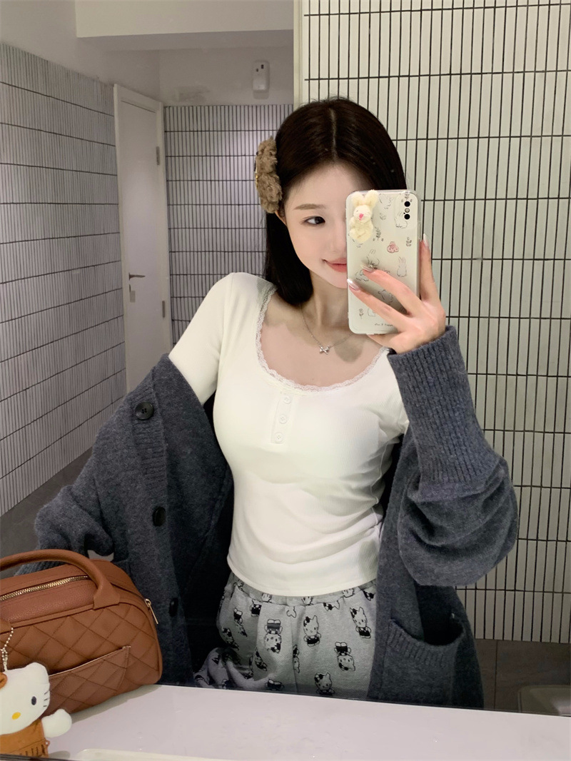 韩版磨毛加绒加厚方领锁骨打底衫女秋冬新款保暖修身内搭长袖上衣详情24